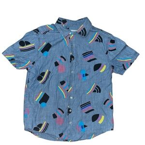 Blue Patterned Button Up Shirt pride trans - shimmering buttons